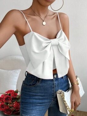SHEIN Prive Big Bow Front Smocked Back Cami